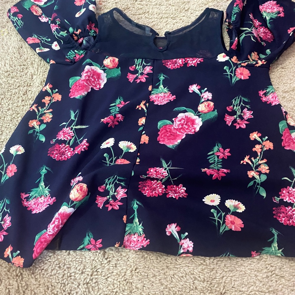 Kids large floral mess blue flower shirt